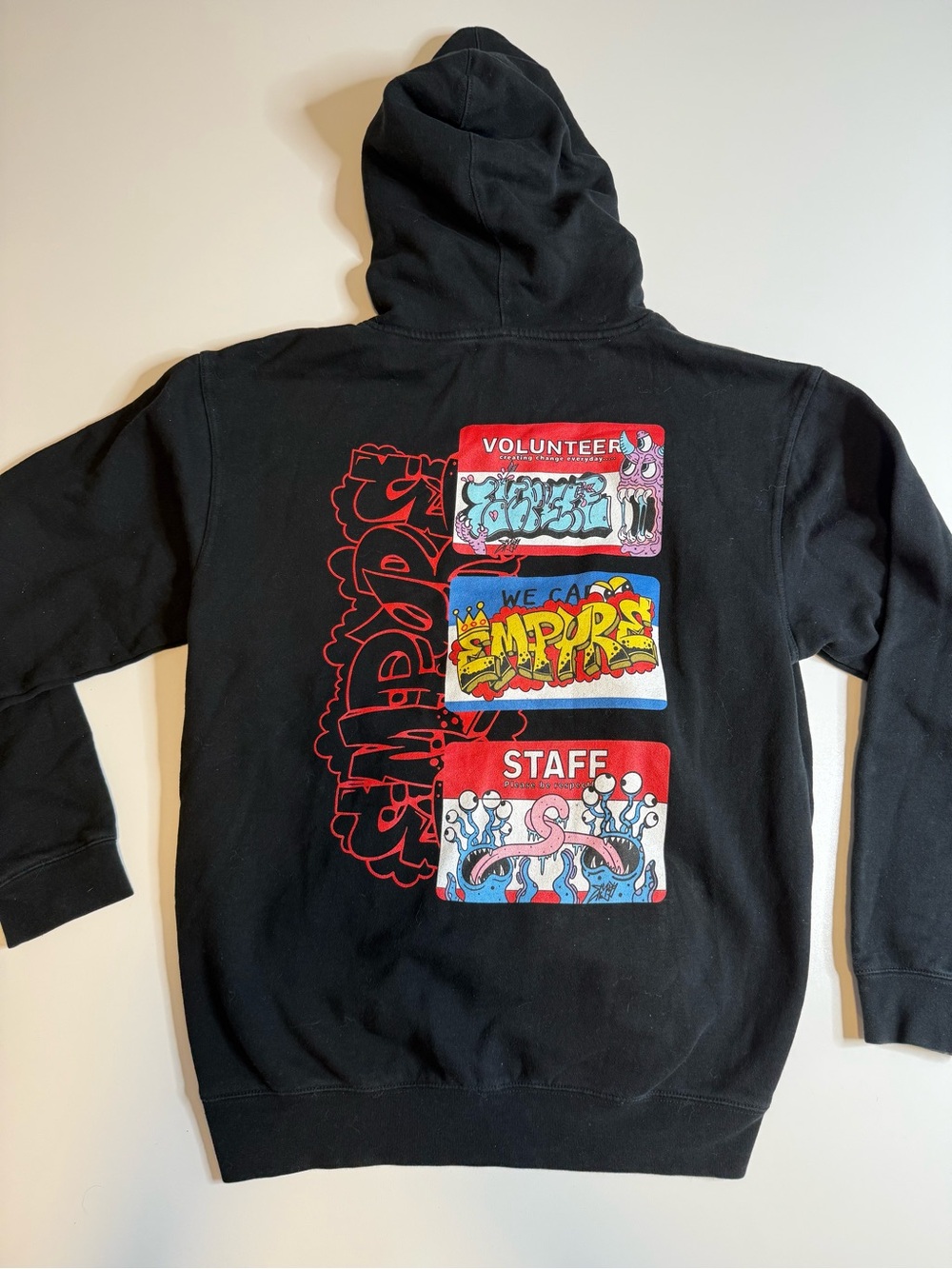 Empyre Black Graphic Hoodie Large Graffiti Skate Streetwear Pullover